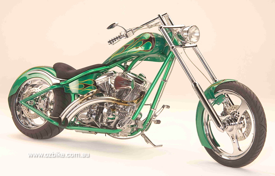 green chopper motorcycle